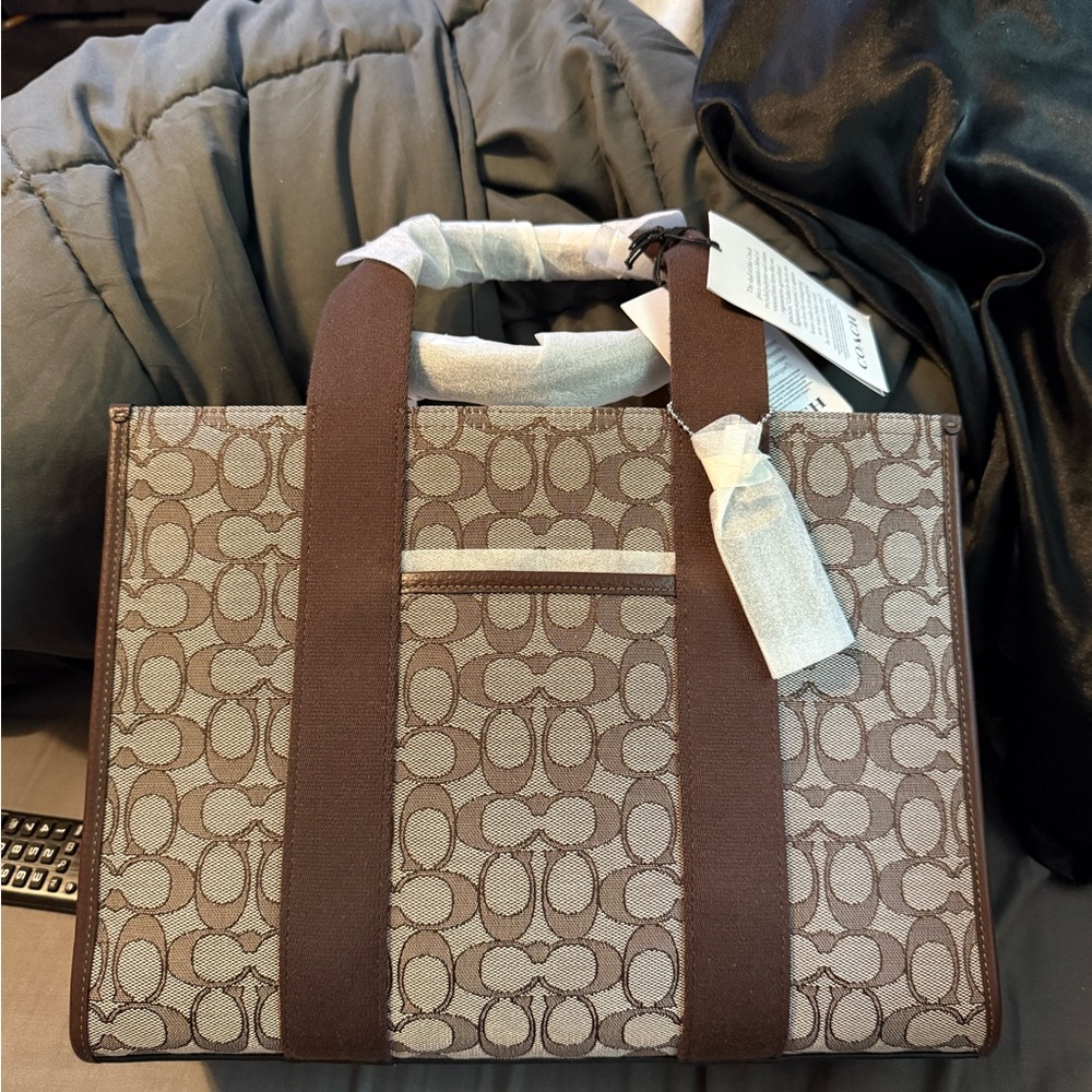 Coach Brown Signature Canvas Tote